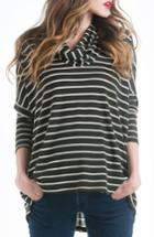Women's Lilac Clothing Stripe Cowl Neck Maternity Sweater - Green