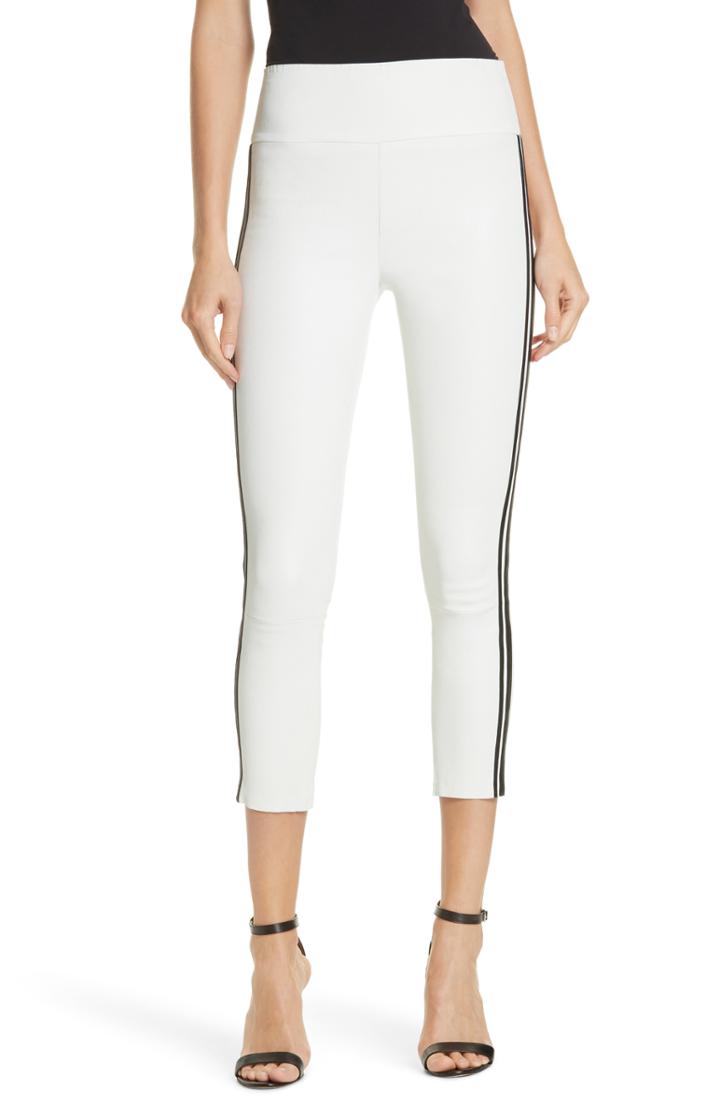 Women's Sprwmn Two-stripe Athletic Leather Capri Leggings - White