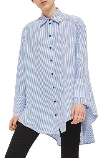 Women's Topshop Stripe Oversize Shirt Us (fits Like 0) - Blue
