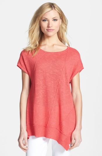 Women's Eileen Fisher Cap Sleeve Organic Linen & Cotton Scoop Neck Top - Red