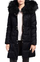 Women's Via Spiga Water Repellent Quilted Puffer Coat With Faux Fur Trim - Black
