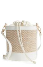 Leith Straw & Faux Leather Bucket Bag - White