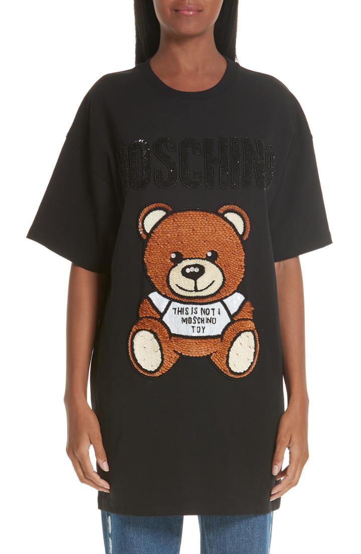 Women's Moschino Sequin Teddy T-shirt Dress Us / 36 It - Black