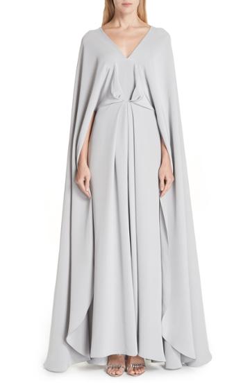 Women's Christian Siriano V-neck Cape Silk Gown (fits Like 18) - Grey