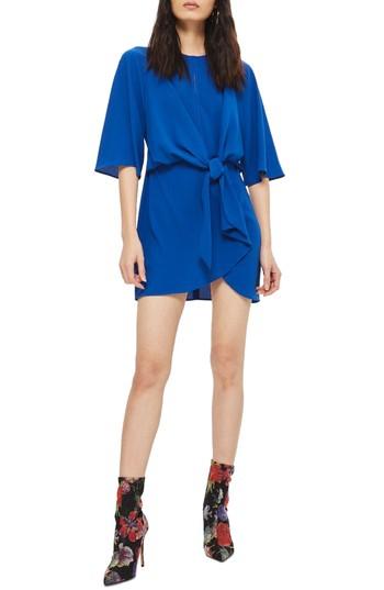 Women's Topshop Tie Front Minidress Us (fits Like 0-2) - Blue