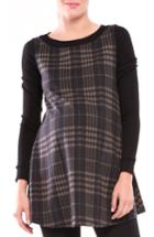 Women's Olian Macy Plaid Maternity Tunic Top - Grey