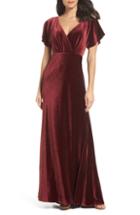 Women's Jenny Yoo Ellis Flutter Sleeve Stretch Velvet Gown (similar To 14w) - Red