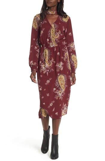 Women's Love, Fire Gigi Floral Surplice Midi Dress - Burgundy
