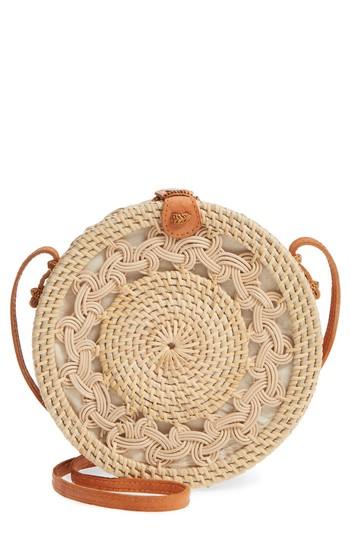 Street Level Woven Rattan Circle Crossbody Bag - Brown