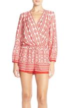 Women's Fraiche By J Print Long Sleeve Romper - Red