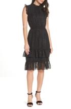 Women's Avec Les Filles Mock Neck Ruffled Metallic Dress