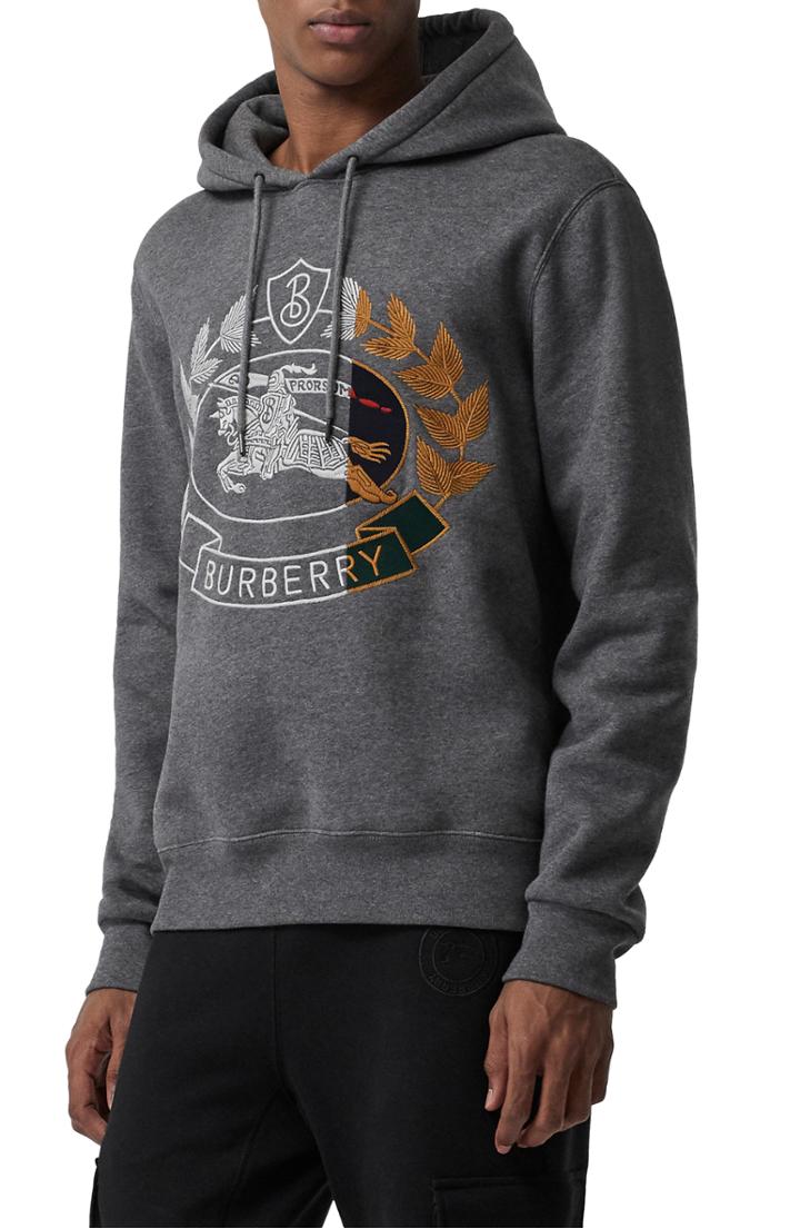 Men's Burberry Rutford Embroidered Hoodie - Grey