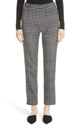 Women's St. John Collection Etched Grid Print Stretch Silk Pants, Size - Black