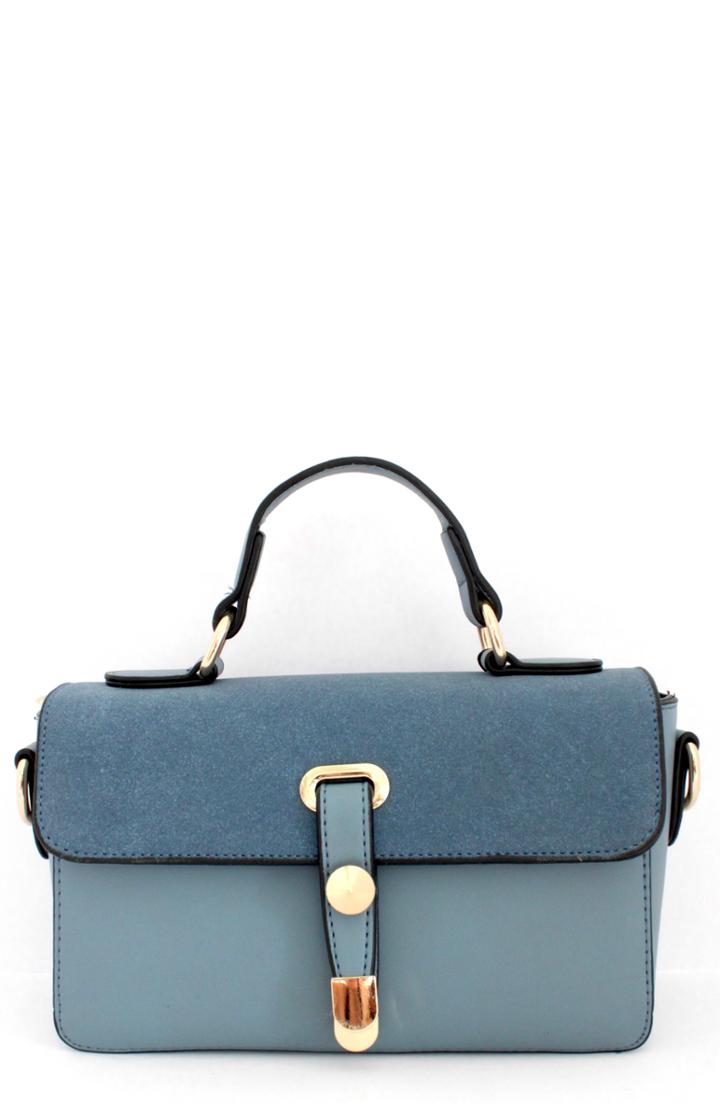 Knotty Colorblock Faux Leather Satchel - Blue