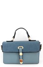 Knotty Colorblock Faux Leather Satchel - Blue