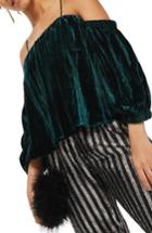 Women's Topshop Cold Shoulder Velvet Top Us (fits Like 0) - Green
