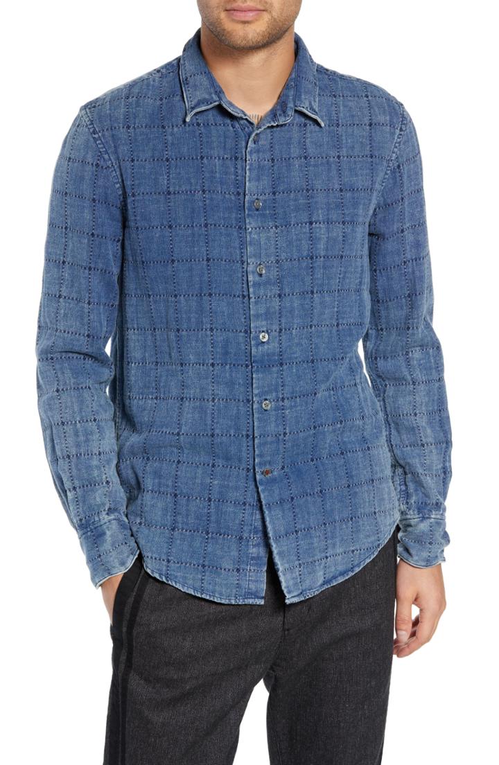 Men's John Varvatos Star Usa Double Weave Sport Shirt - Blue