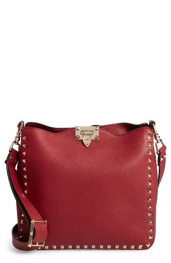 Valentino Small Rockstud Leather Hobo - Burgundy
