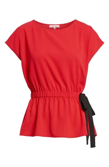 Women's Pleione Gathered Waist Side Tie Top, Size - Red