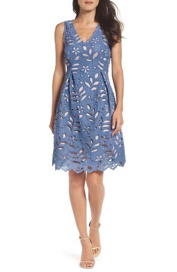 Women's Adrianna Papell Bella Lace Fit & Flare Dress - Blue