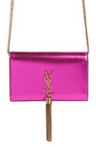 Women's Saint Laurent Kate Metallic Wallet On A Chain - Pink