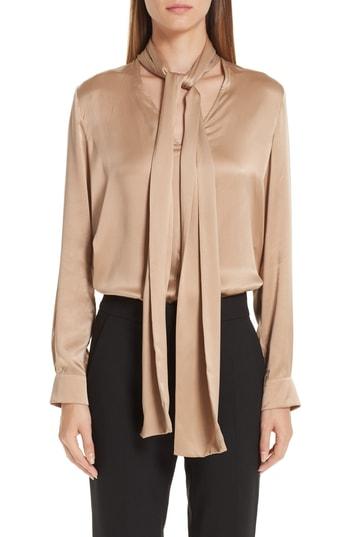Women's Max Mara Lignano Tie Neck Silk Blouse - Brown