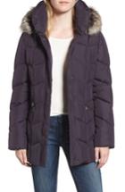 Women's Larry Levine Quilted Coat With Faux Fur Trim - Purple