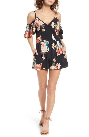 Women's Band Of Gypsies Floral Print Cold Shoulder Romper - Black