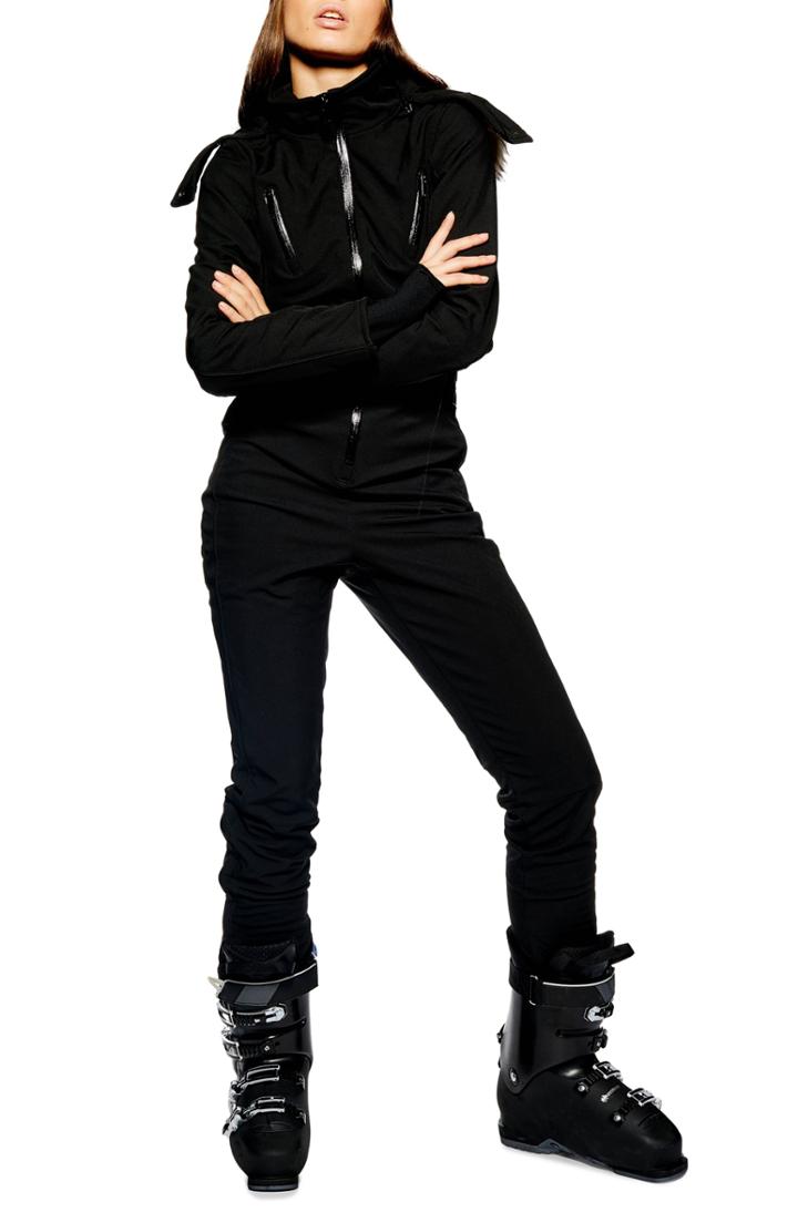 Women's Topshop Faux Fur Trim Snowsuit Us (fits Like 0-2) - Black