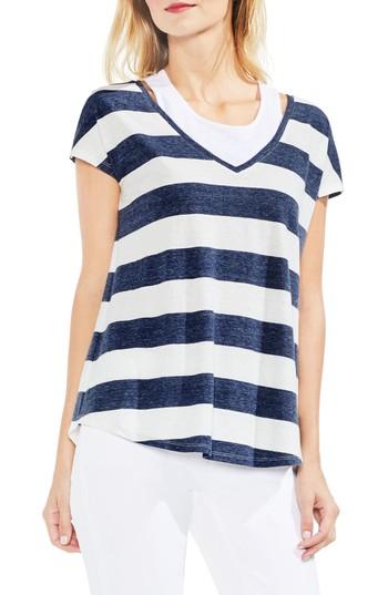Women's Vince Camuto Modern Tank Underlay Stripe Top, Size - Blue