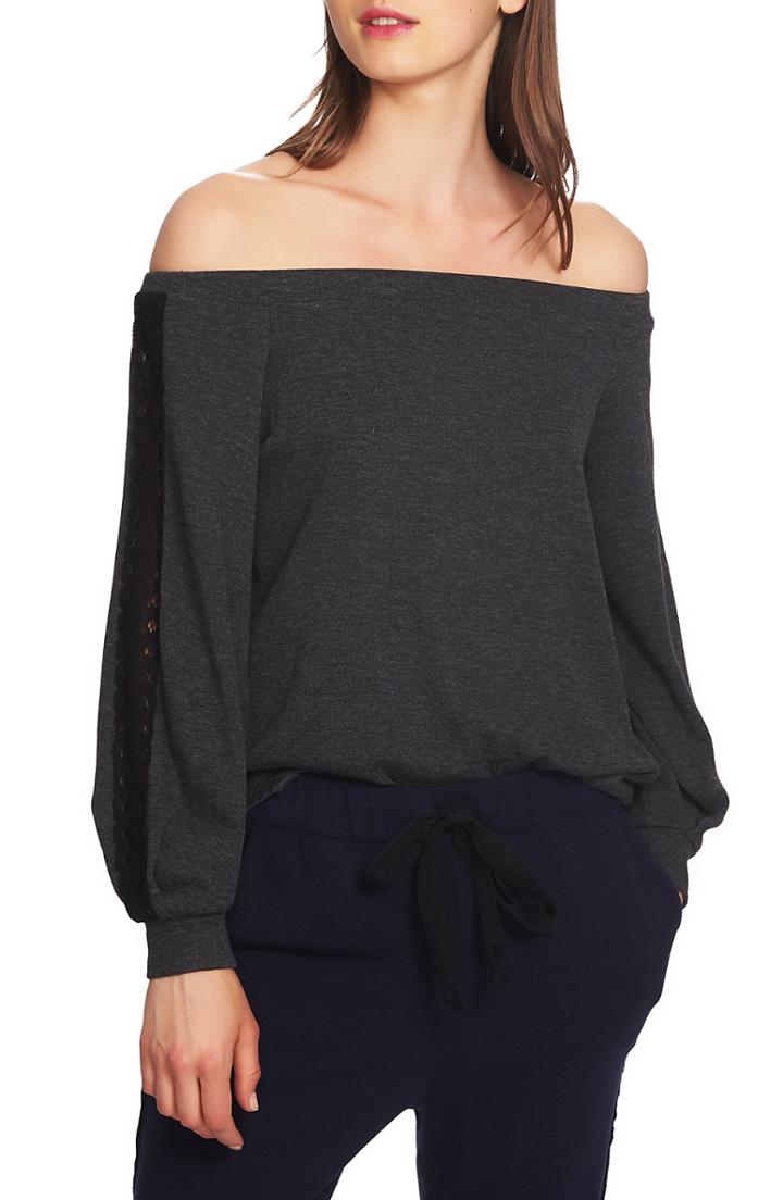 Women's 1.state Lace Detail Off The Shoulder Top - Grey