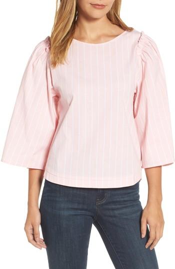 Women's Halogen Bell Sleeve Stripe Blouse, Size - Coral