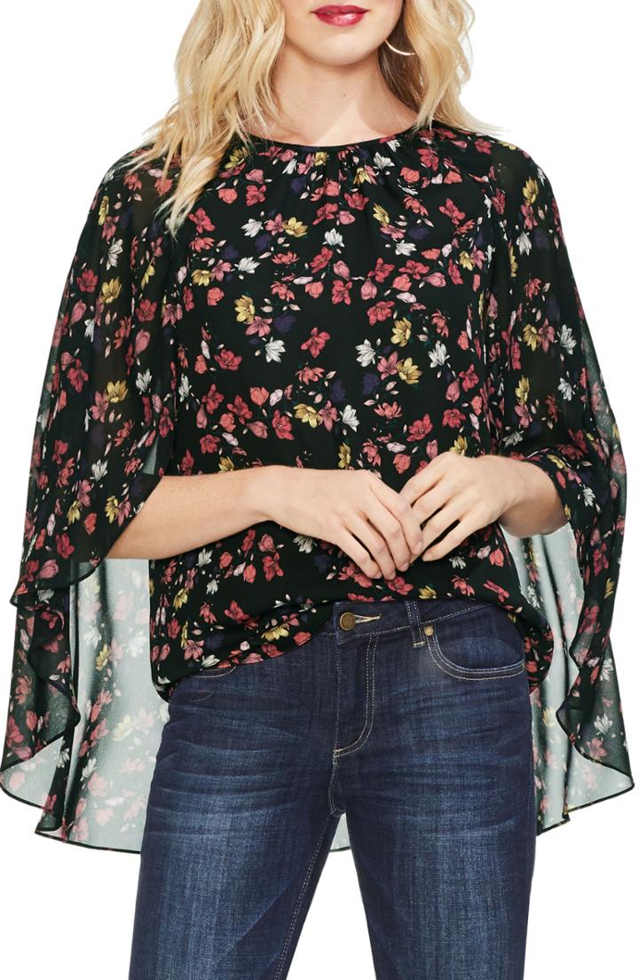 Women's Vince Camuto Twilight Floral Crepe Cape Blouse - Ivory