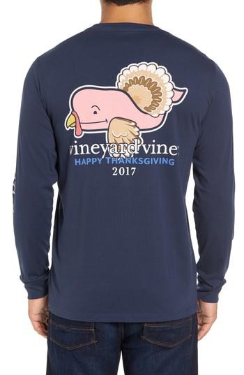 Men's Vineyard Vines Turkey Whale Graphic Long Sleeve Pocket T-shirt, Size - Blue