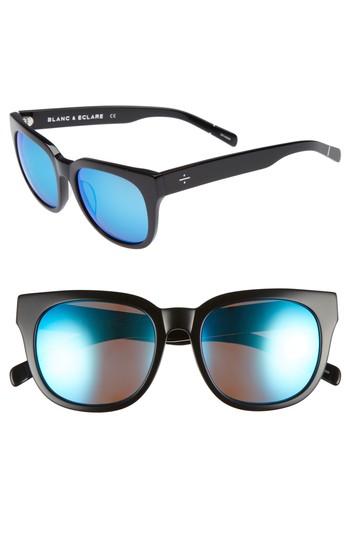 Women's Blanc & Eclare Seoul 55mm Polarized Sunglasses - Black/ Blue Mirror