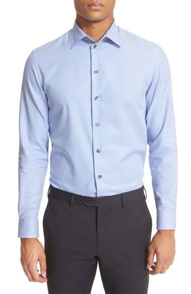 Men's Armani Collezioni Trim Fit Micro Houndstooth Dress Shirt
