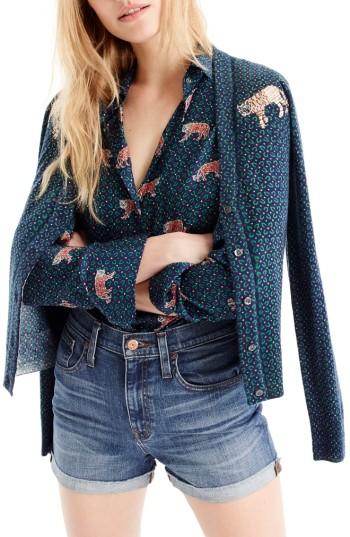 Women's J.crew Tiger Patch Merino Wool Cardigan, Size - Blue