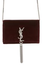 Women's Saint Laurent Small Kate Embellished Velvet Wallet On A Chain - Burgundy