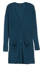 Women's Halogen Rib Knit Wool Blend Cardigan, Size - Blue/green