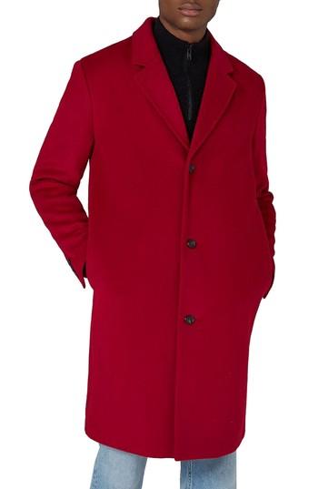 Men's Topman Oversized Single Breasted Coat - Red