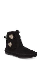 Women's Minnetonka Two-button Hardsole Bootie .5 M - Black