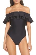 Women's Ted Baker London Solmina Box Pleated Bardot One-piece Swimsuit - Black