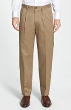 Men's Nordstrom Men's Shop 'classic' Smartcare(tm) Relaxed Fit Double Pleated Cotton Pants X 31 - Beige (online Only)