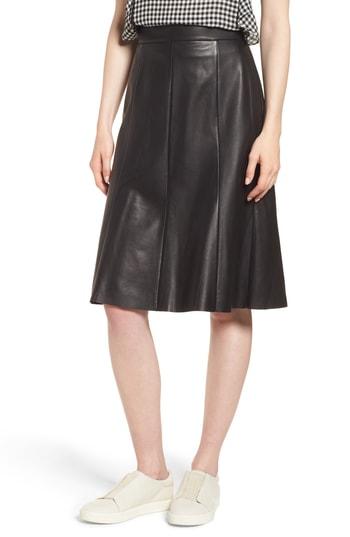 Women's Nordstrom Signature Fit & Flare Leather Skirt - Black