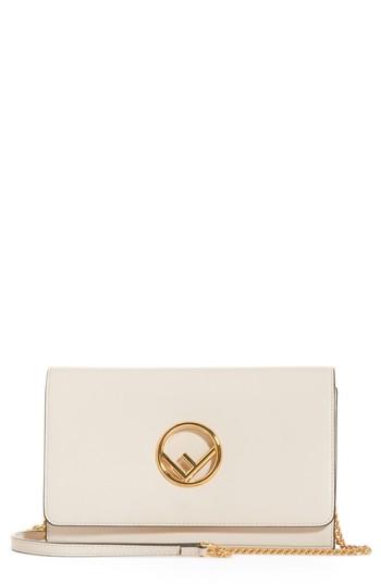 Women's Fendi Liberty Logo Calfskin Leather Wallet On A Chain - White