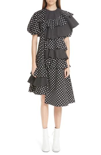 Women's Paskal Puff Sleeve Asymmetrical Frill Dress - Black