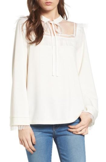 Women's Chelsea28 Mesh Yoke Sweatshirt, Size - Ivory