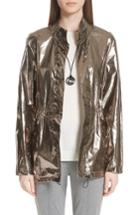 Women's St. John Collection Laminated Metallic Funnel Neck Jacket, Size - Metallic