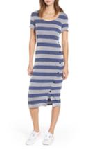 Women's Bp. Side Button Stripe Midi Dress, Size - Blue