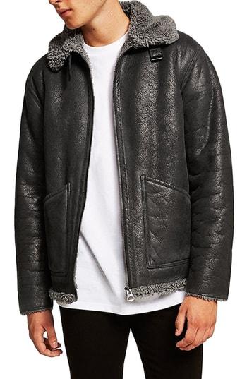 Men's Topman Faux Shearling Jacket - Grey